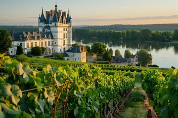 Montsoreau castle: capture of Montsoreau castle and picturesque village in France, view of the castle, france castle, fortress, scenery beautiful nature of castle and village, Château de Montsoreau.