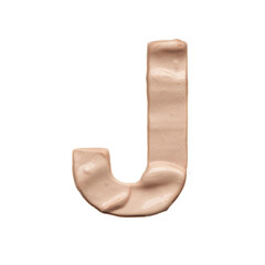 The capital letter J is created with a light beige tonal base or acrylic paint on a white background.