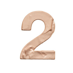 Number two is created with a light beige tonal base or acrylic paint on a white background.