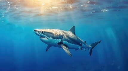 Fototapeta premium Shark in the deep blue sea. Hawaii underwater shark