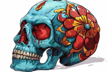 Mexican Sugar Skull Illustration on White Background Generative AI