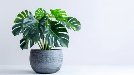 Stylish Modern Indoor Plant: Monstera in a Sleek Pot with Sharp Focus and Studio Lighting Generative AI - obrazy, fototapety, plakaty