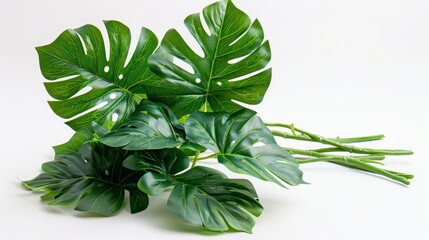 Monstera Stems and Leaves in Isolated White Background with Studio Lighting Generative AI - obrazy, fototapety, plakaty