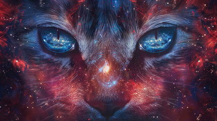 Naklejka premium Cosmic Cat with Blue Eyes and Galaxy Design