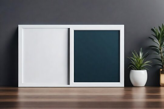 illustration of a photo frame mockup with copyspace on the wall