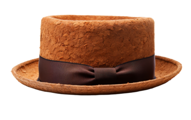 A stylish brown hat adorned with a matching bow tie