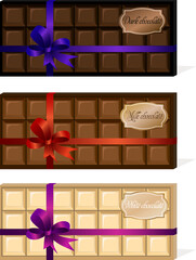 A set of colorful chocolates with a bow.Vector set of multi-colored chocolate on a transparent background with elegant ribbons and bows.