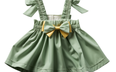 Baby girl in green dress with yellow bow