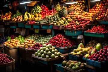 Fototapeta na wymiar Asia s nighttime fresh fruit market With copyspace for text