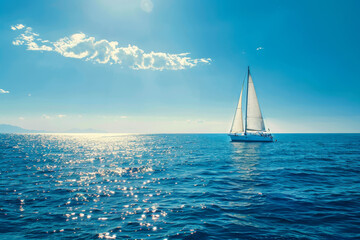 Obraz premium A sailboat is sailing in the ocean on a sunny day