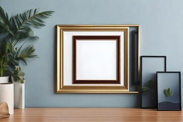 Fototapeta na wymiar illustration of a photo frame mockup with copyspace on the wall