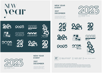 Set of New Year 2025 posters. Design several new year 2025 logos. Design logos with meaning and meaning in each logo design. Modern and happy new year 2025 celebration design.