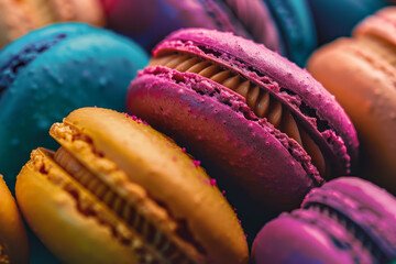A close up of a bunch of colorful macarons - Powered by Adobe