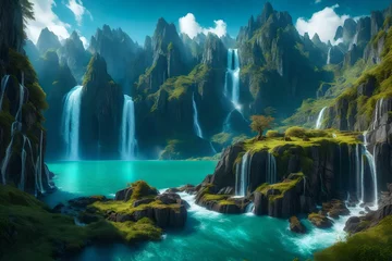 Deurstickers waterfall in the mountains © Sawagi007