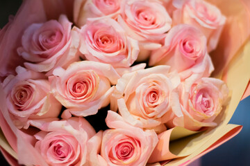 Bouquet of beautiful pink roses anniversary gift