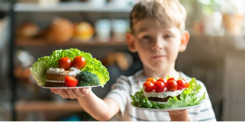 junk food in one hand healthy food in the other hand Generative AI