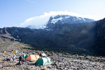 A campsite along the Lemosho route on Mount Kilimanjaro.