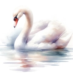 Elegant swan in watercolor style - A solitary, graceful swan is depicted in a watercolor style, showcasing its elegance and peacefulness
