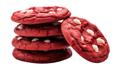 A beautiful stack of vibrant red cookies studded with creamy white chocolate chips