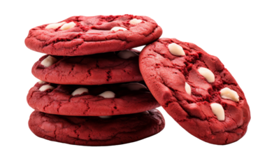 A beautiful stack of vibrant red cookies studded with creamy white chocolate chips