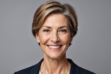 Smiling mature woman with short hair smiling