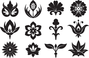 Set of graphic design vector flower ornaments. Hand drawn vector illustration	