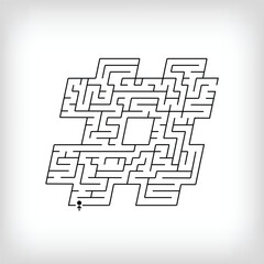 Unique linear letter hashtag sign maze puzzle. Confusing game and educational activity set.