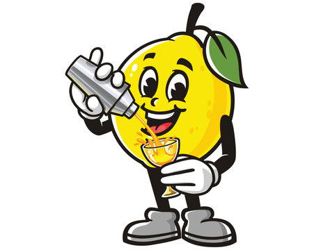 Lemon fruit making a cocktail cartoon mascot illustration character vector clip art hand drawn
