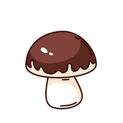 Groovy cartoon porcini mushroom with brown cap, white stalk. Funny retro edible fresh wild mushroom, autumn forest harvest and gourmet food mascot, cartoon sticker of 70s 80s style vector illustration