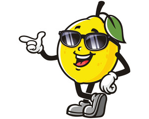 Lemon fruit wearing sunglasses cartoon mascot illustration character vector clip art hand drawn