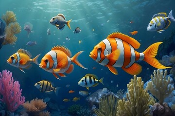 Fototapeta na wymiar coral reef with fish fish, coral, underwater, sea, reef, tropical, ocean, diving, water, marine, animal, aquarium, nature, scuba, blue, life, red, egypt, colorful, wildlife, deep, aquatic, snorkeling,