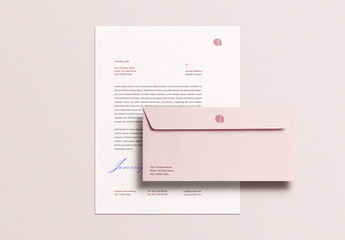 Pink Letterhead Letter Envelope Identity Branding Logo Logotype Corporate Stationary Minimal Mockup Template