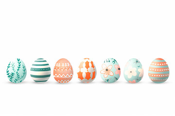 Fototapeta premium A row of colorful pastel Easter eggs, each uniquely painted with different texture on a white background