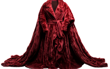 A vibrant red robe with a hood and cape flowing gracefully