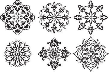 Set of graphic design vector flower ornaments. Hand drawn vector illustration