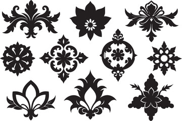 Set of graphic design vector flower ornaments. Hand drawn vector illustration