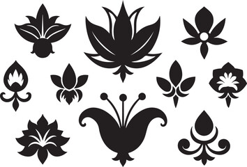 Set of graphic design vector flower ornaments. Hand drawn vector illustration