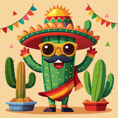  joyful cactus in a big mexican hat