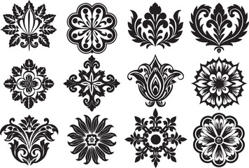Naklejka premium Set of graphic design vector flower ornaments. Hand drawn vector illustration