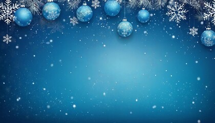 Fototapeta na wymiar Christmas background with a blue color, decorated with snowflakes and Christmas balls, with a Copy space