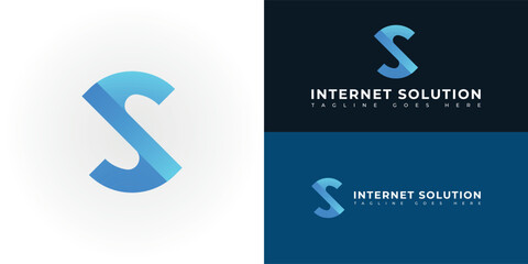 abstract initial letter IS or SI logo in gradient blue color isolated on multiple background colors. The logo is suitable for Internet and Technology Service Company logo design inspiration template