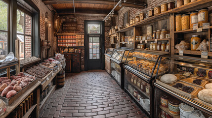 Rustic European Bakery Interior with Artisan Bread and Pastries