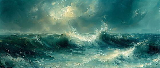 An abstract seascape, with heavy textured strokes of paint.  - obrazy, fototapety, plakaty