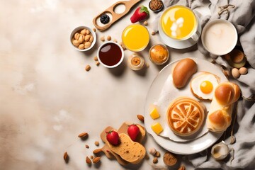 Flat lay breakfast composition with copyspace
