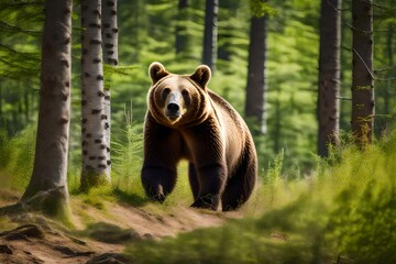 brown bear in the forest - obrazy, fototapety, plakaty