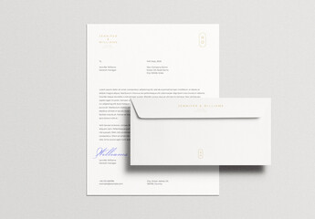 Gold Foil Letterhead Letter Envelope Identity Branding Logo Logotype Corporate Stationary Minimal Mockup Template