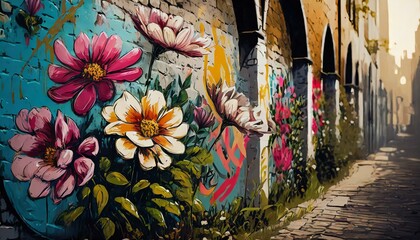  Flower graffiti on wall 
