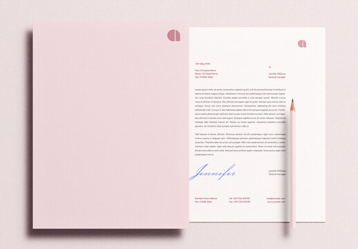 Pink Folder Letterhead Letter Identity Branding Logo Logotype Corporate Stationary Minimal Mockup Template