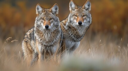 Wild Coyotes Posing Gracefully in North American Prairie Generative AI