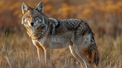 Naklejka na ściany i meble Wild Coyotes Posing Gracefully in North American Prairie Generative AI